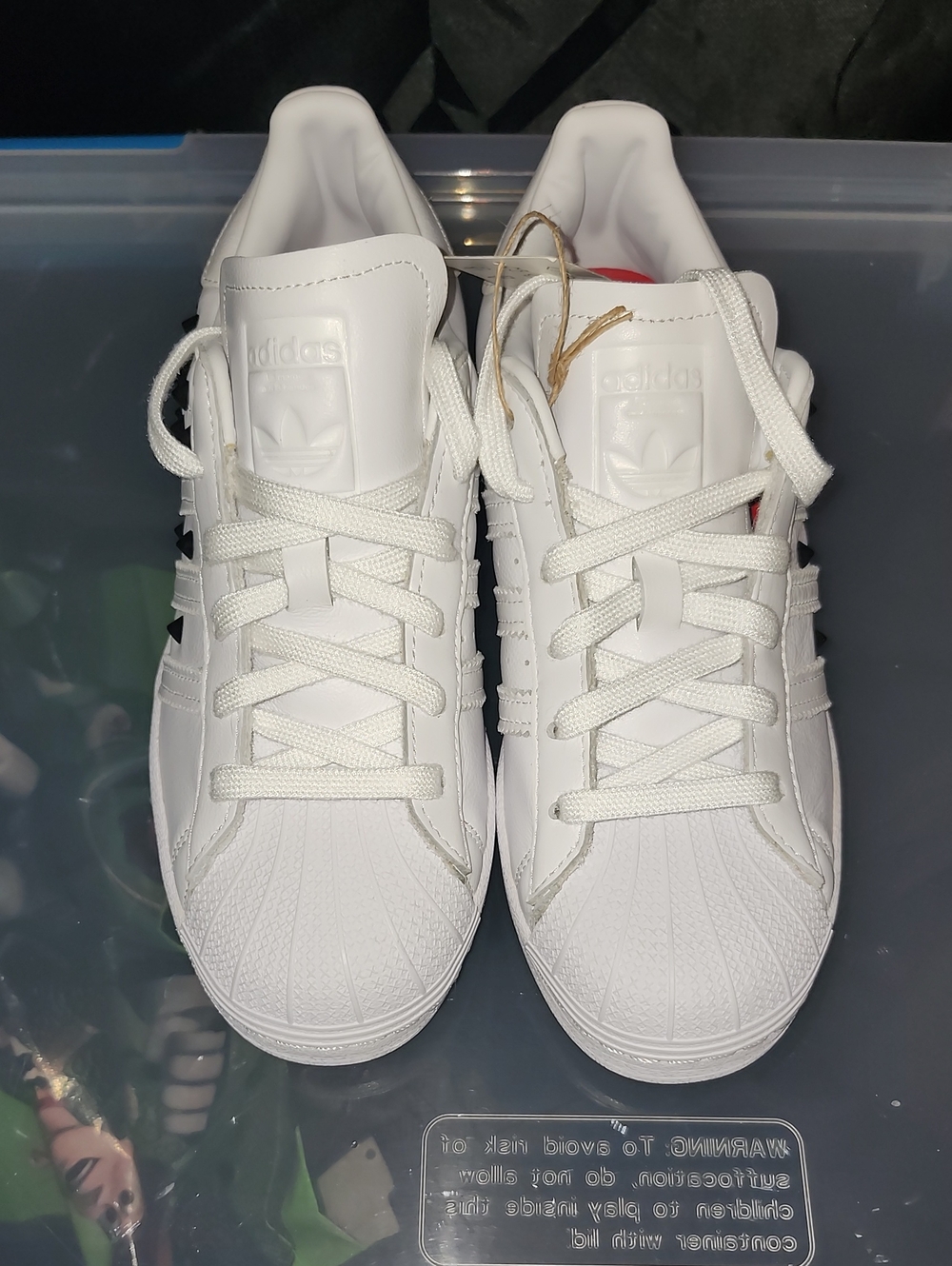 adidas White Superstar Sneakers with Black Stripes